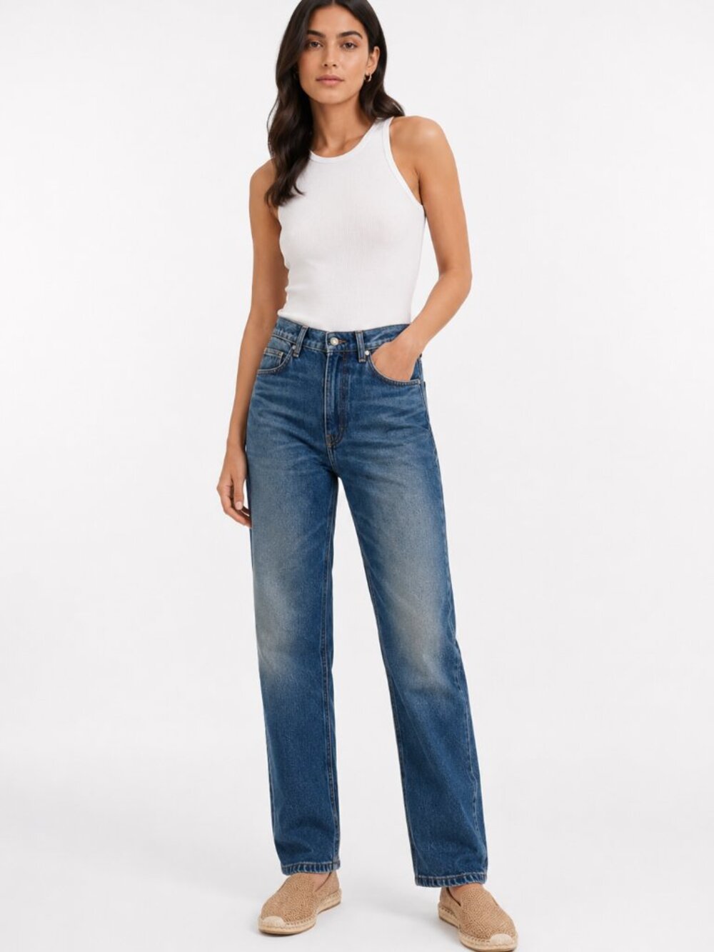 AMI PARIS WOMEN'S BLUE STONEWASH STRAIGHT LEG JEANS - 28